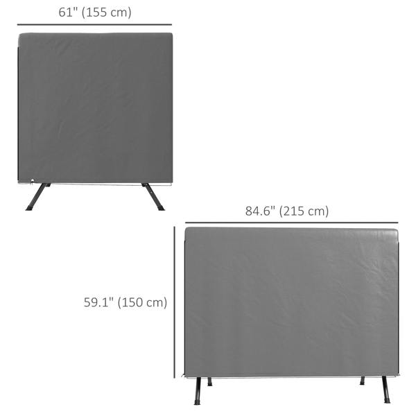 Dark grey swing chair bench cover with size markings: 215 x 150 x 155 cm
