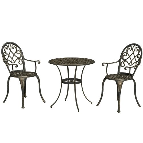 Wyld Haus Ziraro Aluminium Bronze Tone 3 Piece Elegant Garden Bistro Set