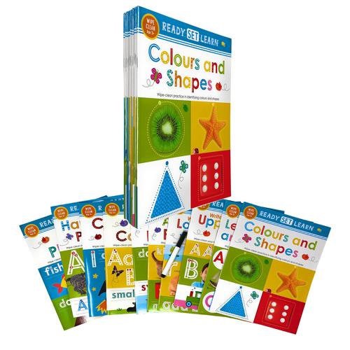 Wipe Clean Ready Set Learn 10 Early Learning Books - Phonics, Alphabets, Numbers, Letters & more