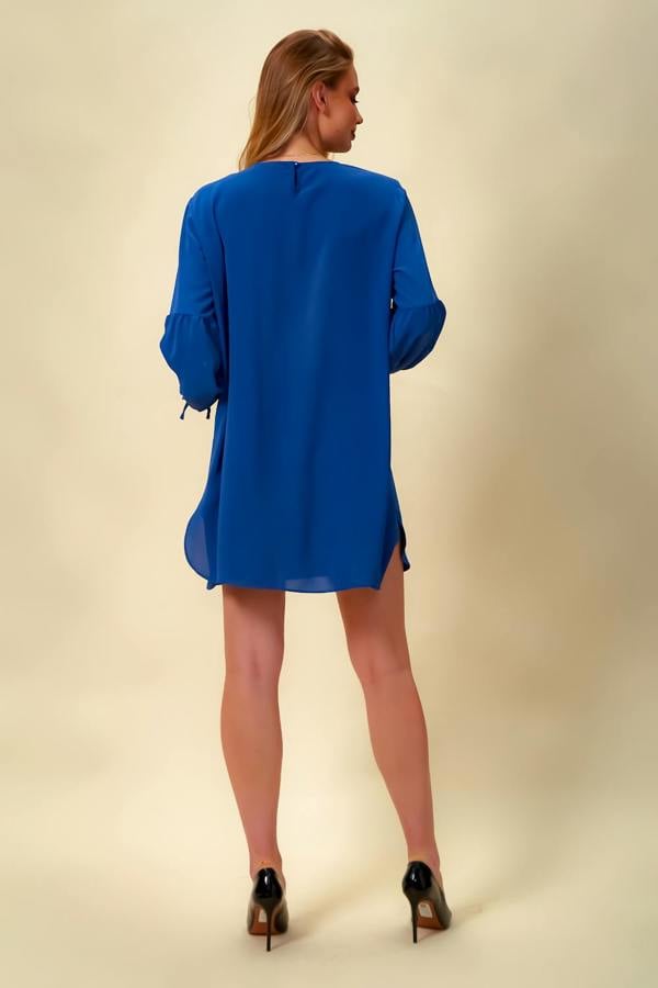 Hoxton Gal Oversized Patchwork Sleeves Top in Blue
