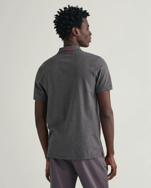 GANT Regular Fit Short Sleeve Contrast Pique Rugger - 95 Anthracite Melange - CHO - Designer Mens Short Sleeve Polo Shirts