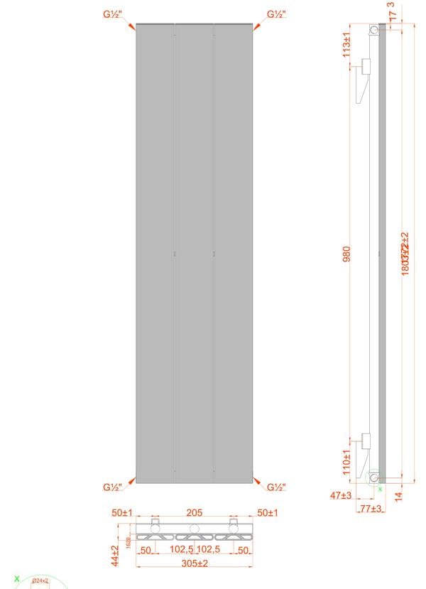 MYHOMEWARE 305mm x 1800mm Single Aluminium Panel Radiator in Anthracite Grey - Model Lena - Wall-mounted
