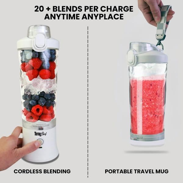 Total Chef 600ml Mini Blender Portable USB Smoothie Maker for Gym, Travel & Protein Shakes (White)