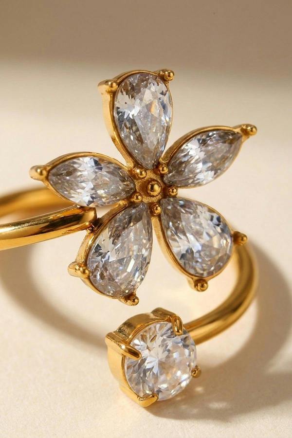 ARIIRA Finlay Gold Tone Crystal Flower Open
