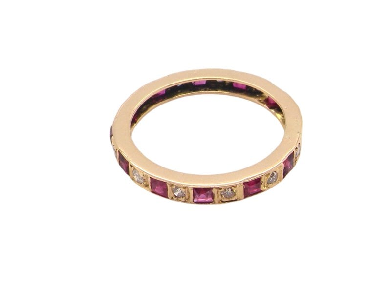 A Ruby and Diamond full eternity ring top view