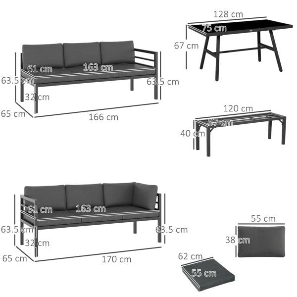 Wyld Haus Rovama 8 Seater L-Shaped Garden Furniture Set with Glass Coffee Table and Bench