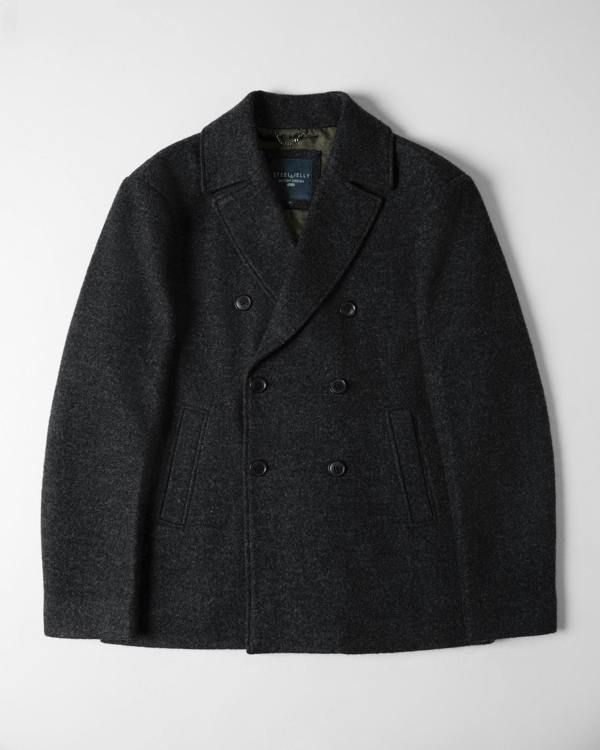 Steel & Jelly Camberwell - Black Wool Mix Double-Breasted Peacoat