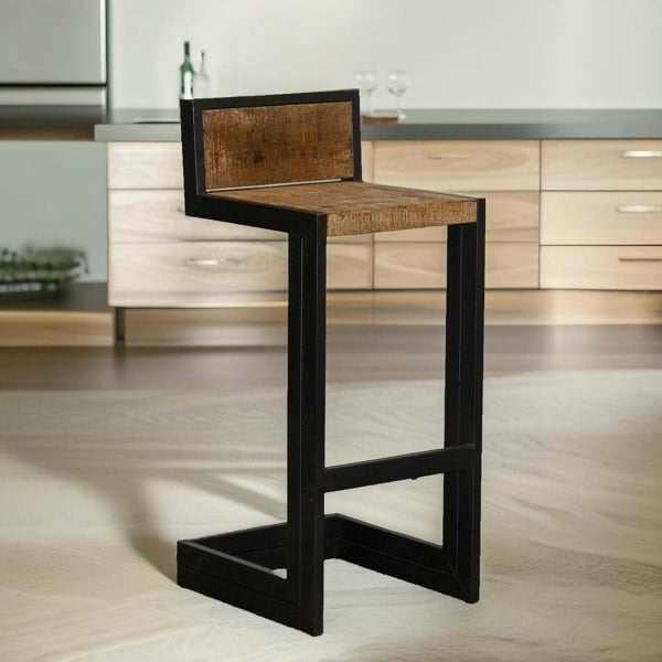 Rafaelo Mobilia Industrial Retro Bar Chair Stool With Metal Frame And Backrest Brown