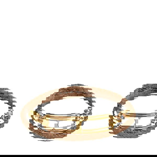 Hermès Roulis Double Tour Leather Women's Bracelet – Tan & Rose Gold