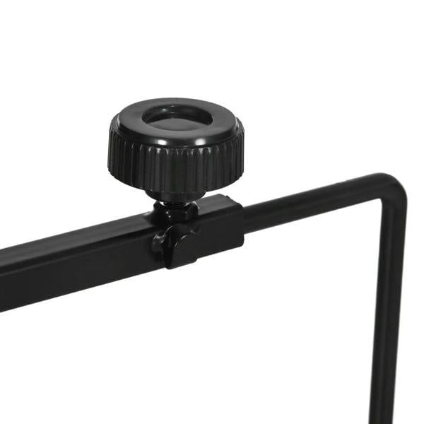 Black adjustment knob on a reptile lamp stand holder with curved hook