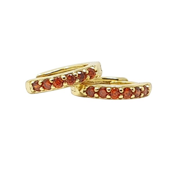 Garnet January Birthstone Small Huggie Gold Plated Hoop Earrings