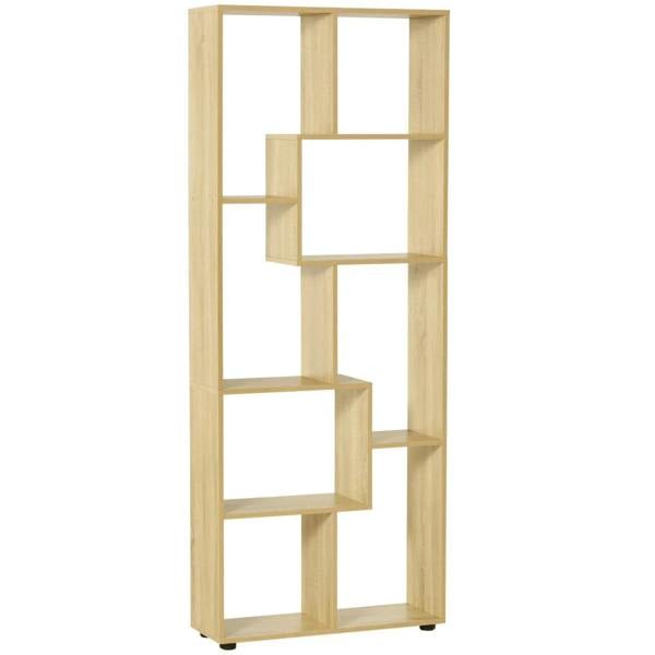 Tall 8-cube bookcase in light natural wood with open square storage cubbies