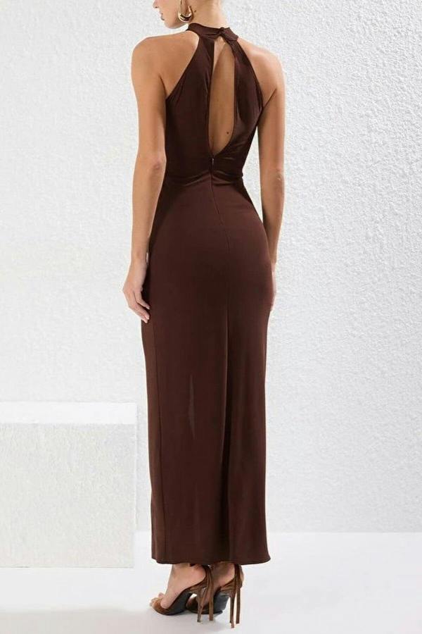 WOVCOR Maxi Elegant Evening Dress with Accessory Detail