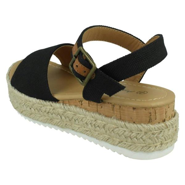 Anne Michelle Ladies Mid Platform Wedge Espadrille Mule Sandal with Buckle Ankle Strap F12091