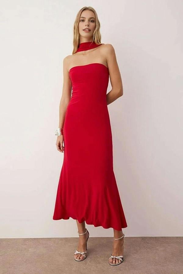 WOVCOR Maxi Unlined Dress with Neck Detail