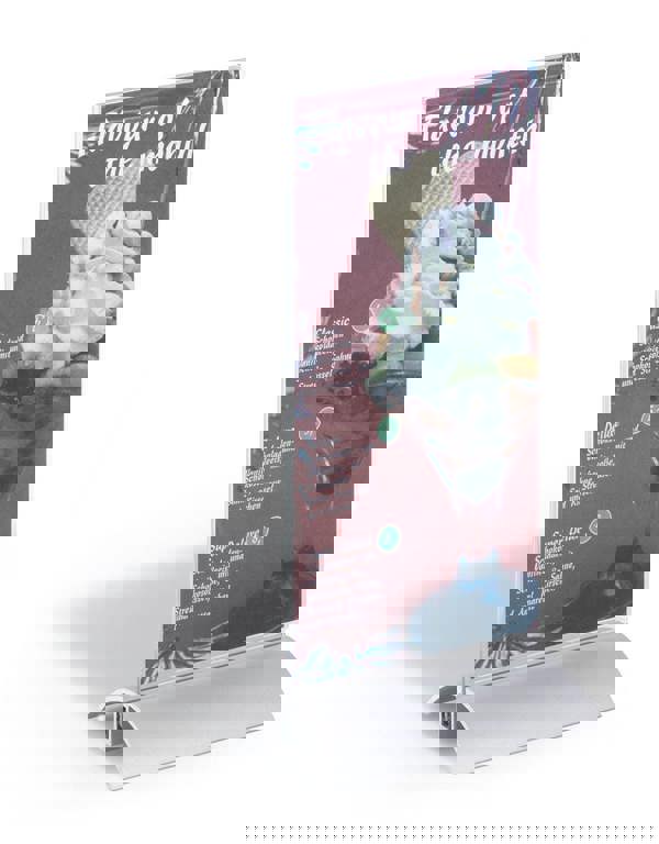 Durable Acrylic Metal Table Display Stand Menu & Sign Holder | 1/3 A4 | Clear