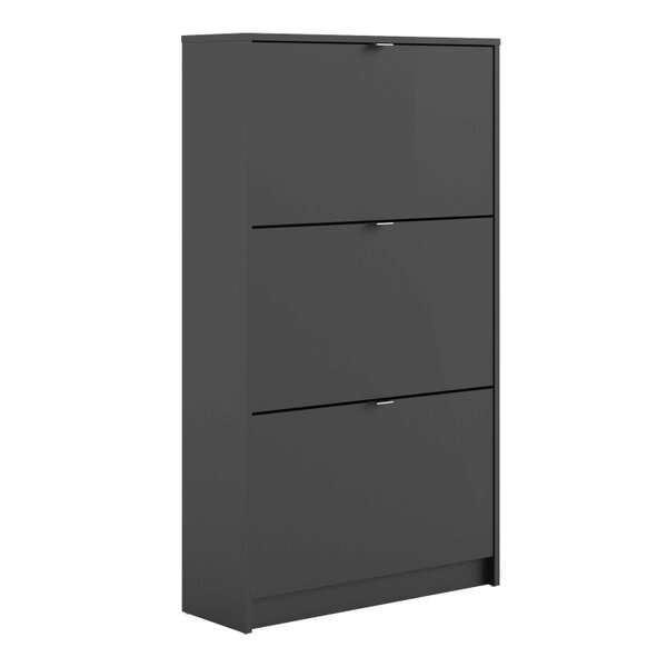 Wyld Haus Prague Black Shoe Cabinet 3 Flip Down Doors 6 Shelves