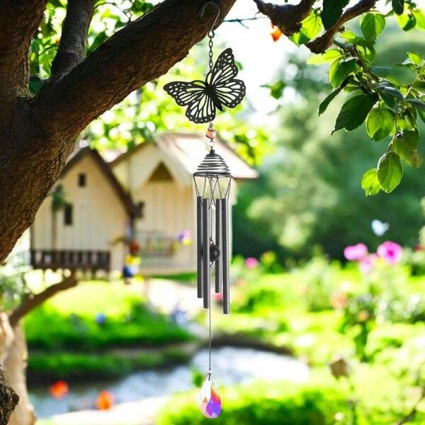EDH Door Hardware Silhouette Butterfly Wind Chime - Elegant Black Design for Garden Décor