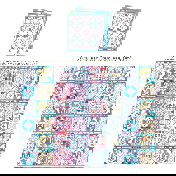 WT1537 - Classic Moroccan Colourful Mixed Tiles Wall Stickers Set 1 - 15 x 15 cm (6 x 6 inches) - 24 pcs.