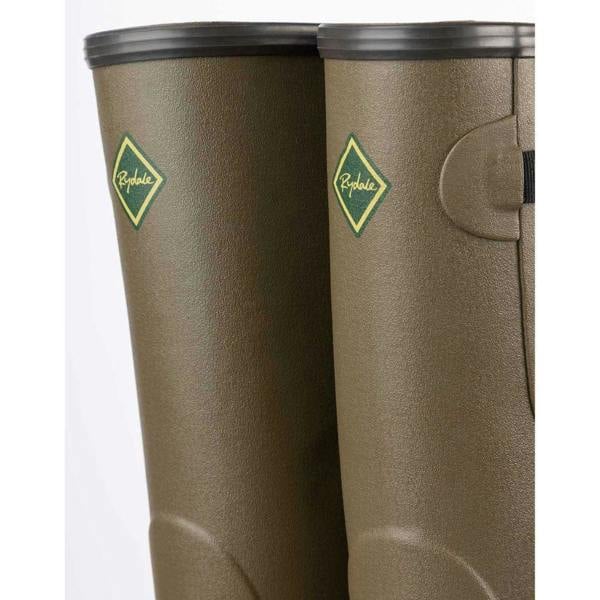 Close-up of the Rydale branding on the Light Khaki Lisset wellington boots