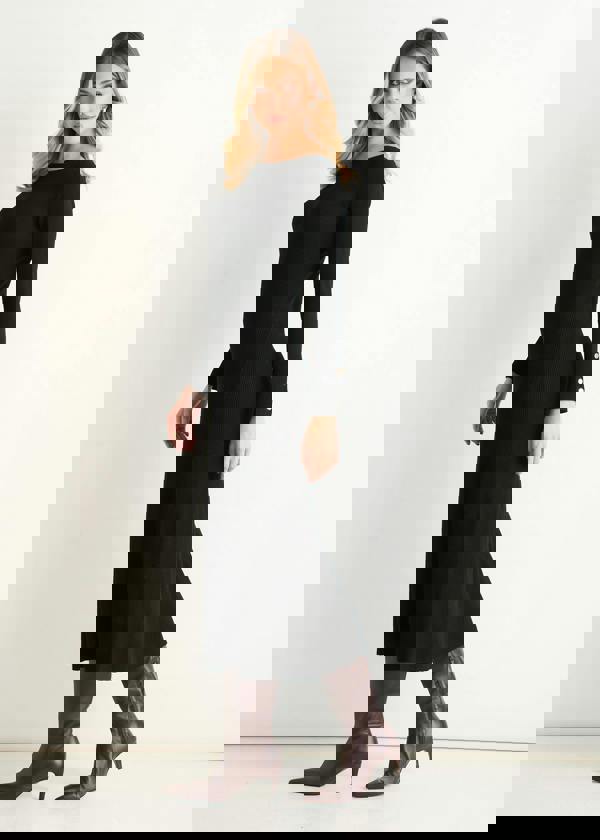 Gini London Black Slash Neck Knitted Fit & Flare Dress