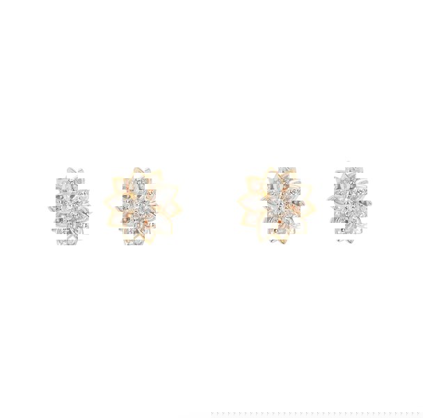 Eternal Bloom™ 14K Diamond Lotus Flower Earrings image 0. Solid 14K yellow gold lotus earrings by BLOOMTINE with VS1 brilliant-cut diamonds. Featuring an 8mm architectural 3D design and secure butterfly backs, these hallmarked fine jewelry studs are the quintessential milestone gift for anniversaries and birthdays