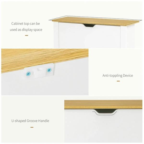 White shoe cabinet details: U-shaped groove handle and anti-tipping device
