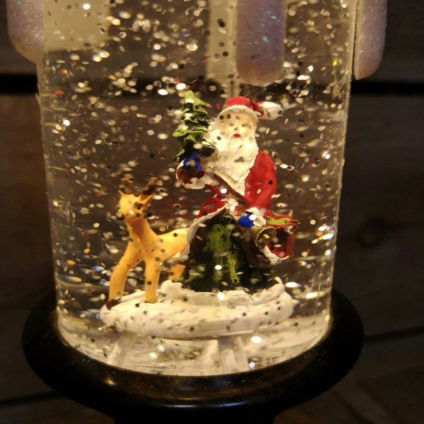 Samuel Alexander 25cm Snowtime Dual Power LED Christmas Glitter Water Spinner Candlestick Santa Scene
