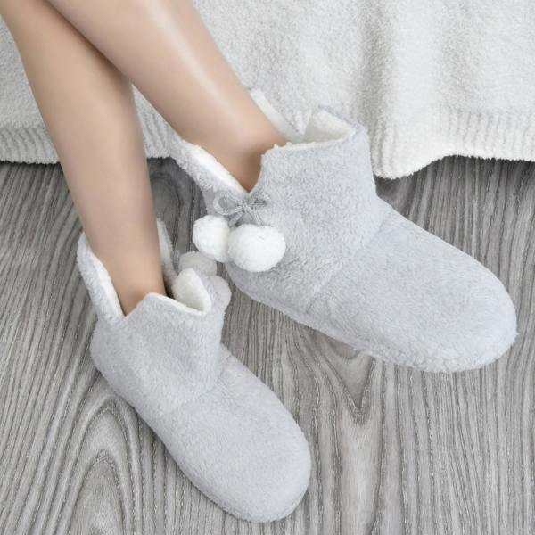Smart Living Women's Teddy Fleece Bootie Slippers - Cozy, Warm, Soft Indoor House Boots- Grey