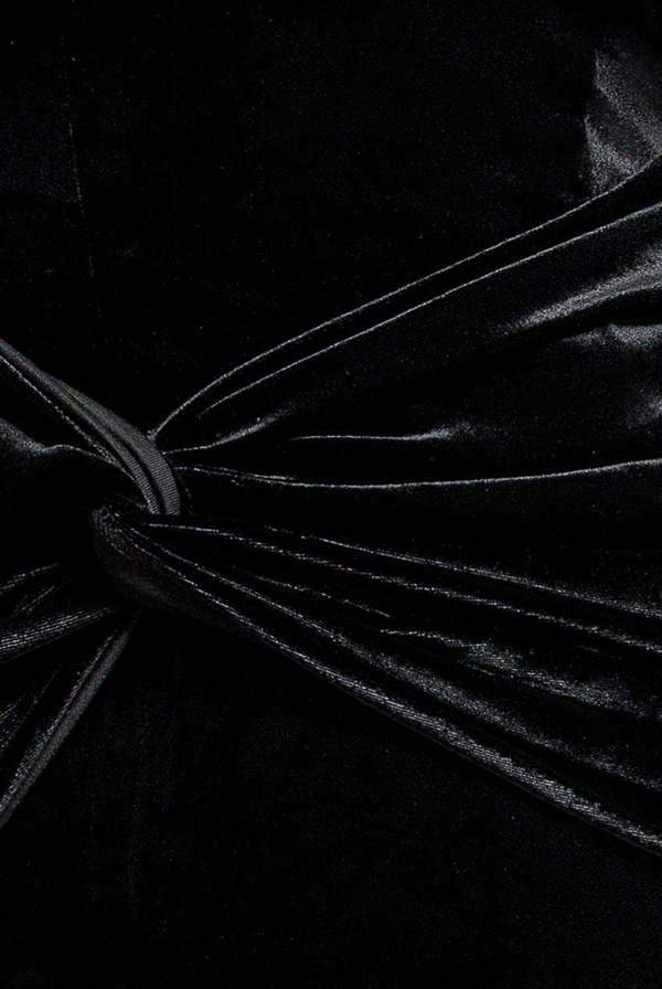 Hotfix Diamante Sleeve Front Split Velvet Maxi Dress - Black DR4383