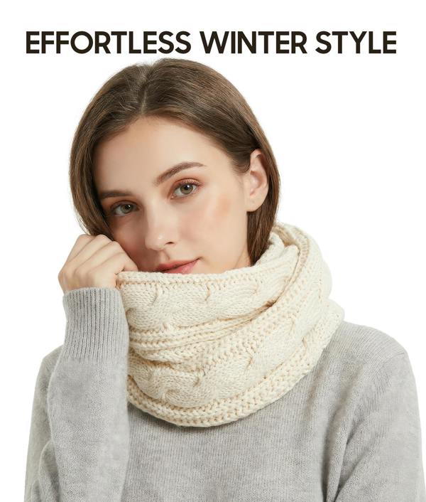 VIA MONTEN Women’s Winter Scarf, Beige Cable Knit Infinity Neck Warmer Loop Scarf for Cold Weather