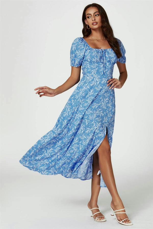 FS Collection Floral Print Maxi Dress In Blue