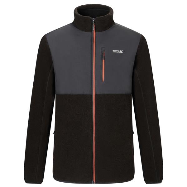 Regatta Mens Morran Water Resistant Full Zip Fleece Jacket - Black/Burnt Henna - 