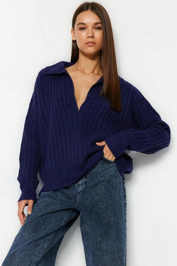Hoxton Gal Soft-Textured Viscose Polo Neck Knit Sweater