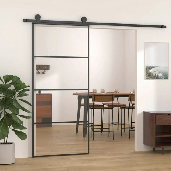 Berkfield Sliding Door Aluminium and ESG Glass 90x205 cm Black