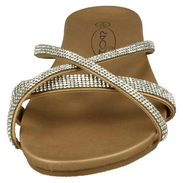 Spot On Ladies Spot On Diamante Flat Sandals