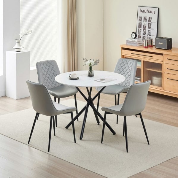 Indoor Living Seattle Dining Table with 4 Amelia Velvet Chairs