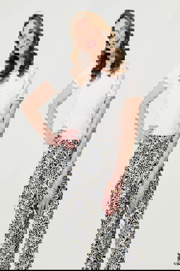 Navy | Ikat Print High Waist Tapered Harem Pants
