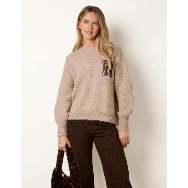 Blue Vanilla Initial Leopard Embroidered Jumper