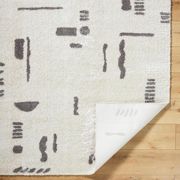 Livabliss Fossay Shag-Washable Beige Charcoal Modern High Pile Rug