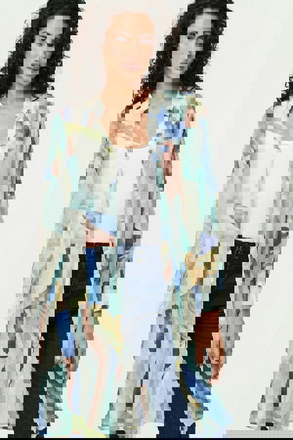 Green | Abstract 3/4 Sleeve Short Shirt Dress
