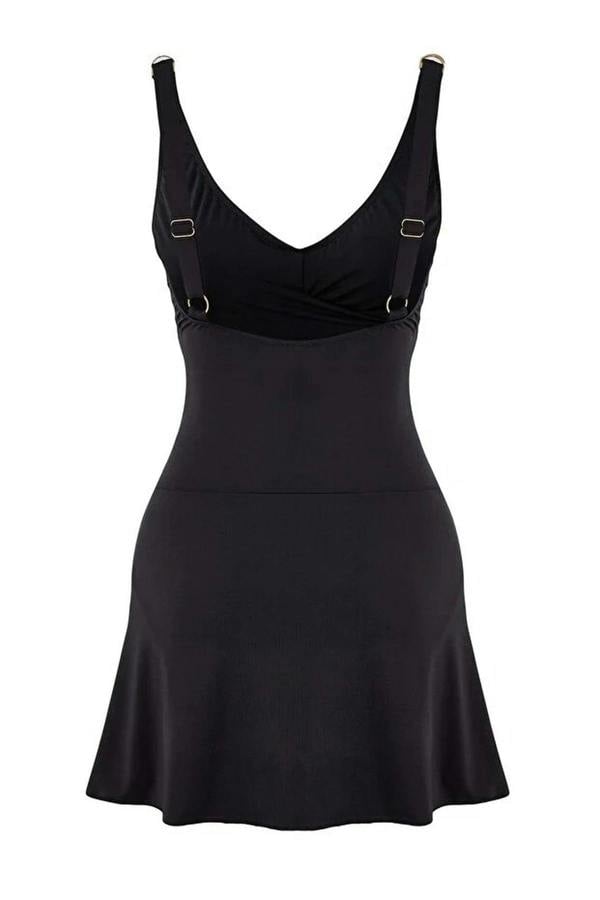 WOVCOR Belted Accessory Detail Tie Detail V-Neck Covered Skirt Swimsuit