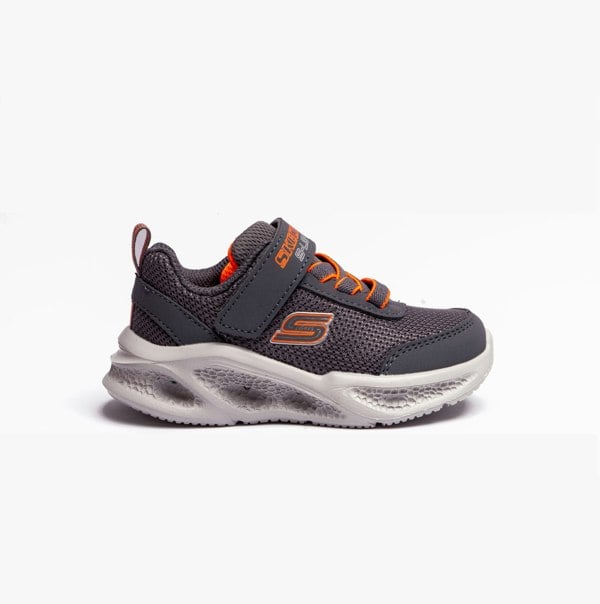 Skechers 401675N/CCOR SKECHERS METEOR-LIGHTS Boys Trainers Charcoal/Orange
