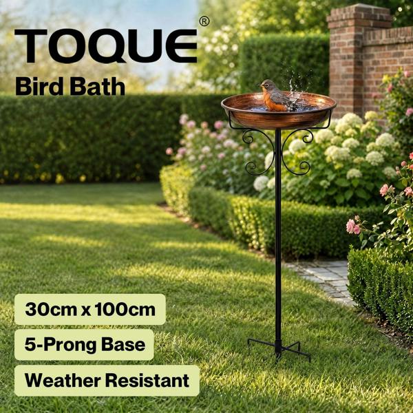 TOQUE Metal Bird Bath Outdoor Garden Bird Feeder Bowl Patio Decor Freestanding