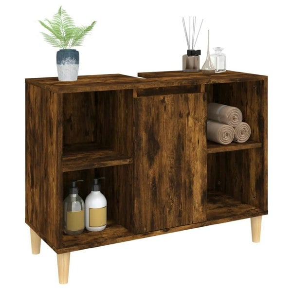 Berkfield Sink Cabinet Smoked Oak 80x33x60 cm Engineered Wood
