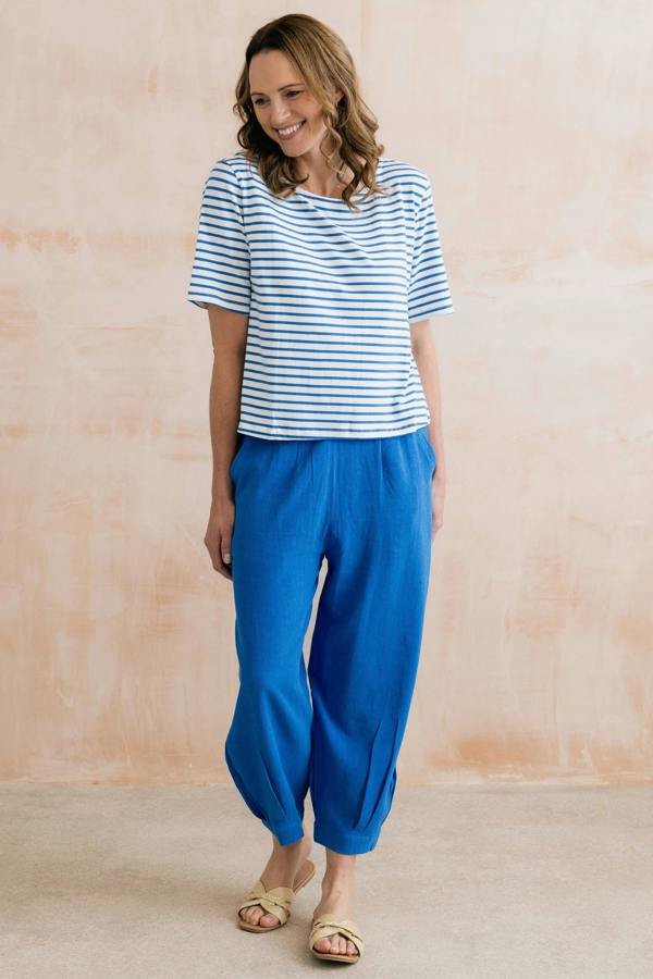 Sail Linen Blend Cropped Trousers Cobalt