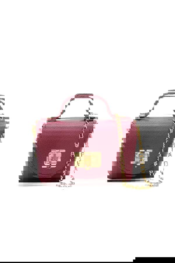 Pluspup Genuine Italian Leather Crossbody Bag with Chain Strap and Twist Lock Closure