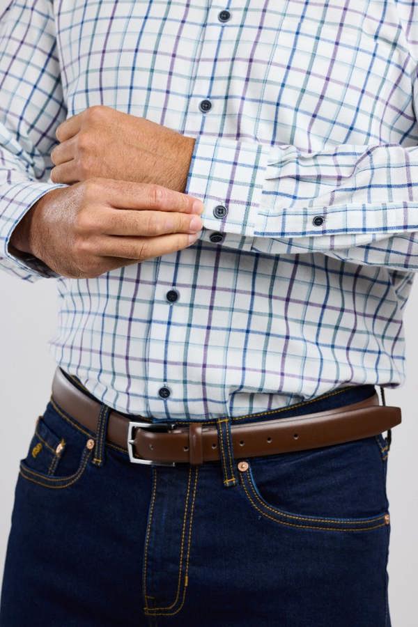 Plum & Blue Tartan Warm Handle Plaid Formal Shirt