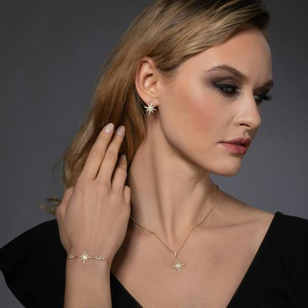 North Star Gold Pendant Necklace with Cubic Zirconia - namana.london