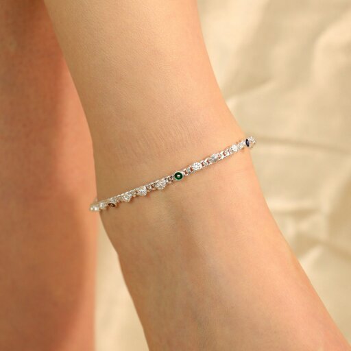 The Colourful Aura Silver Plated Link Chain Braid Evil Eye Payal Anklet
